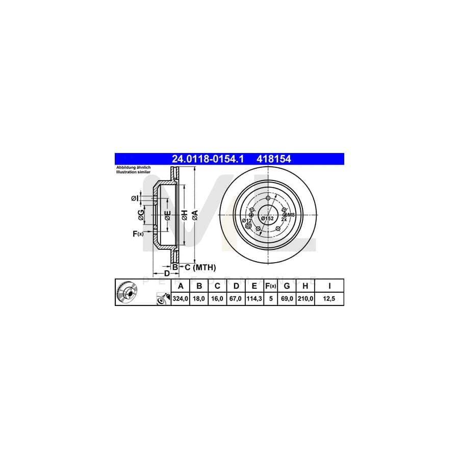 ATE 24.0118-0154.1 Brake Disc for HYUNDAI ix55 (EN) Vented, Coated  - 1 piece