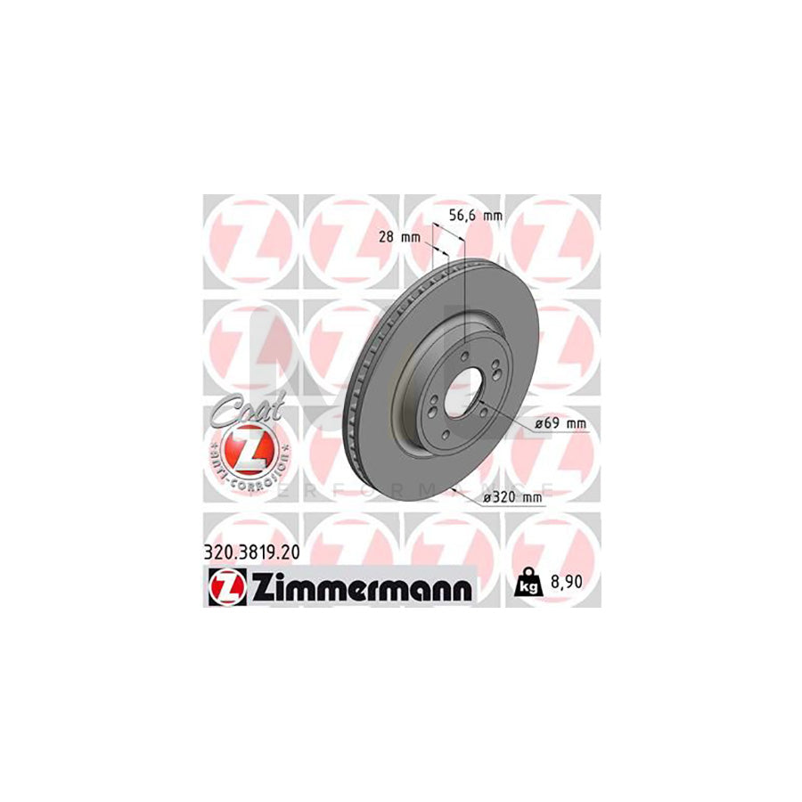 ZIMMERMANN 320.3819.20 Brake Disc for KIA STINGER Internally Vented, Coated  - 1 piece