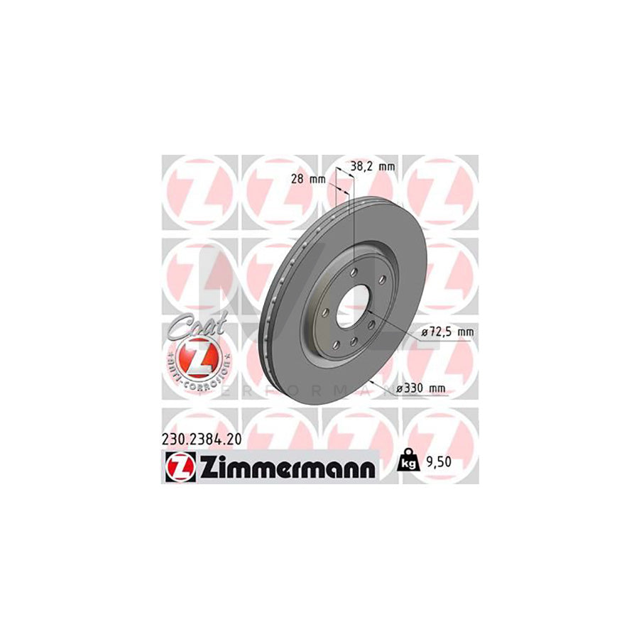 ZIMMERMANN COAT Z 230.2384.20 Brake Disc Internally Vented, Coated, High-carbon  - 1 piece