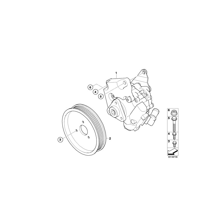 Genuine BMW 32416779363 E60 E61 Power Steering Pump ZF FP6 (Inc. 540i & 550i)