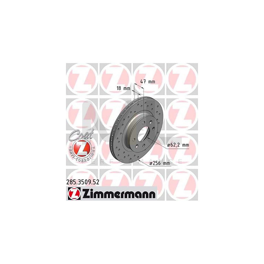 ZIMMERMANN SPORT COAT Z 285.3509.52 Brake Disc for HYUNDAI i20 I Hatchback (PB) Internally Vented, Perforated, Coated  - 1 piece