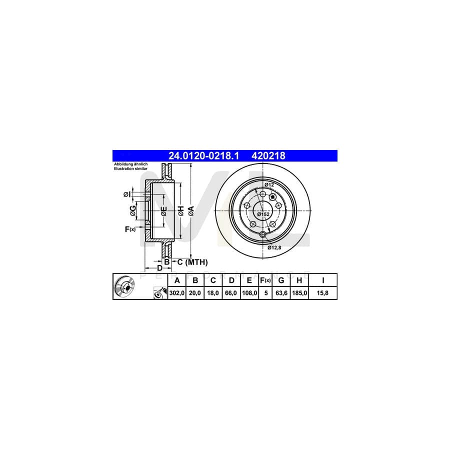 ATE 24.0120-0218.1 Brake Disc for LAND ROVER Freelander 2 Off-Road (L359) Vented, Coated  - 1 piece