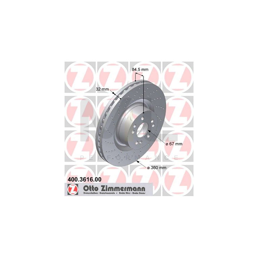 ZIMMERMANN 400.3616.00 Brake Disc suitable for MERCEDES-BENZ S-Class Saloon (W220) Internally Vented, Perforated, High-carbon  - 1 piece