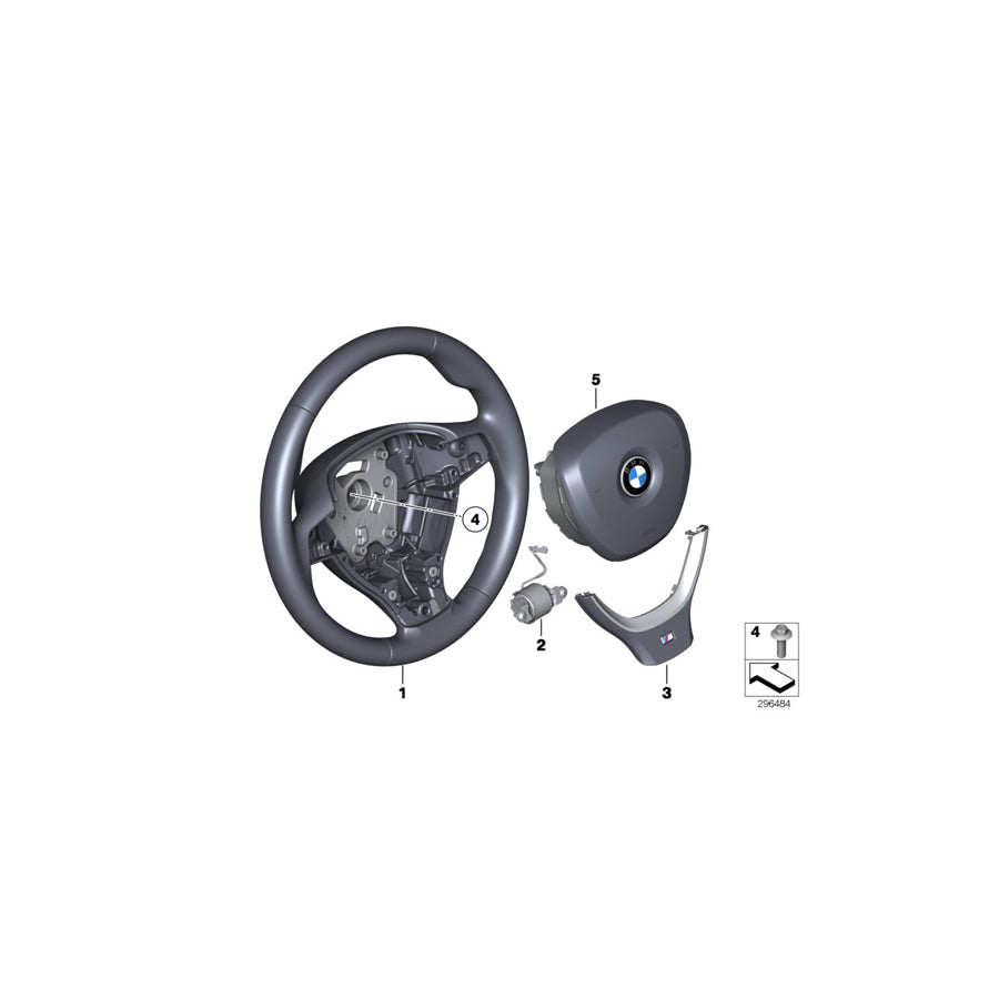 Genuine BMW 32337842809 F12 F01 F11 M Sprt. Wheel, Lthr., Out-Of-Lane Warn (Inc. 760i, 750LiX & 523i)