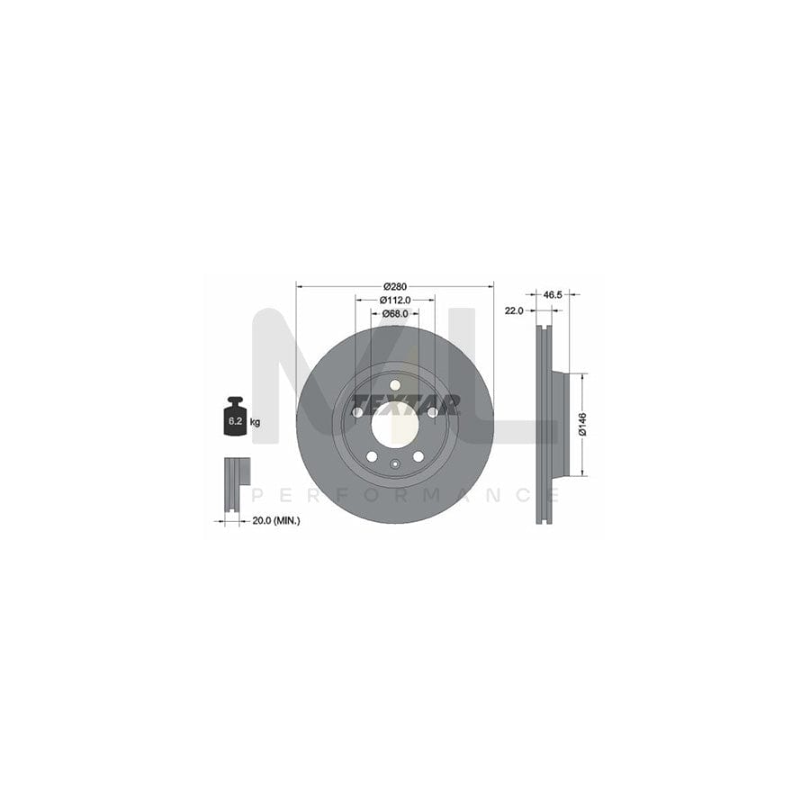 TEXTAR PRO+ 92083505 Brake Disc Internally Vented, Coated, High-carbon, without wheel hub, without wheel studs  - 1 piece
