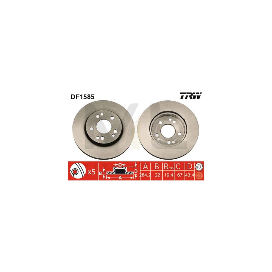 TRW DF1585 Brake Disc Vented, Painted  - 1 piece