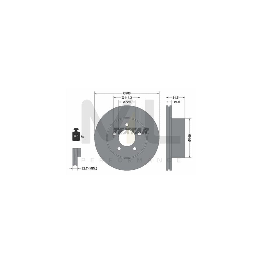 TEXTAR 92113500 Brake Disc Internally Vented, without wheel hub, without wheel studs  - 1 piece