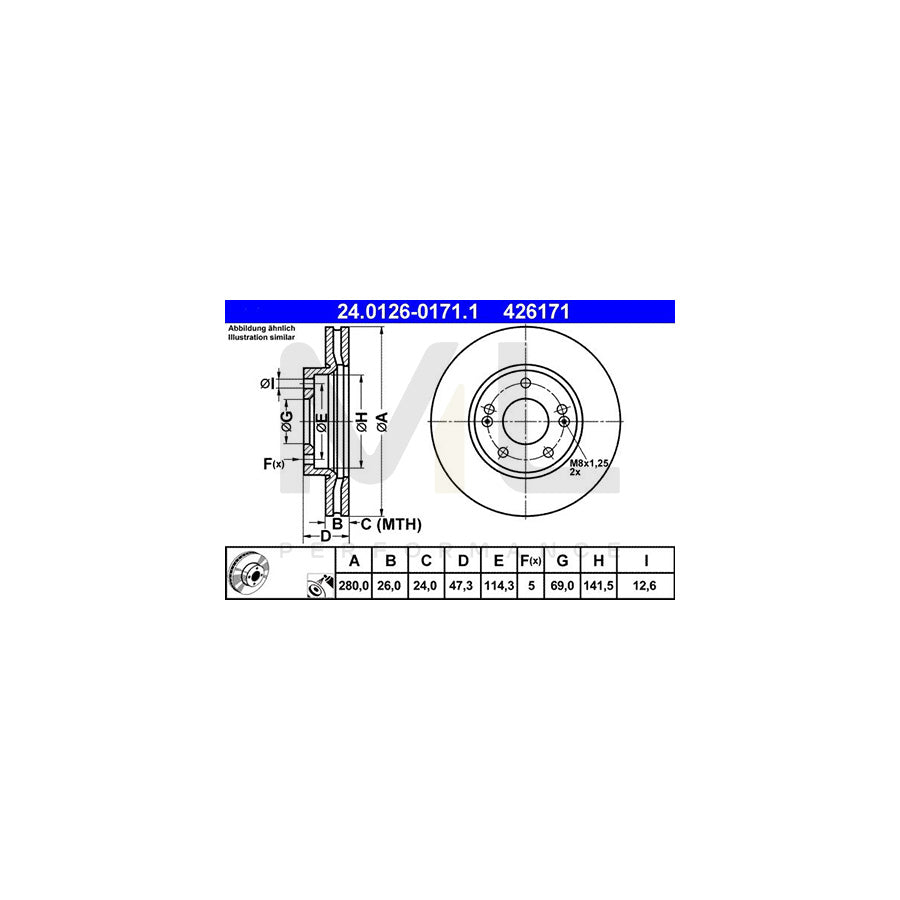 ATE 24.0126-0171.1 Brake Disc for KIA Carens III (UN) Vented, Coated, Alloyed / High-carbon  - 1 piece