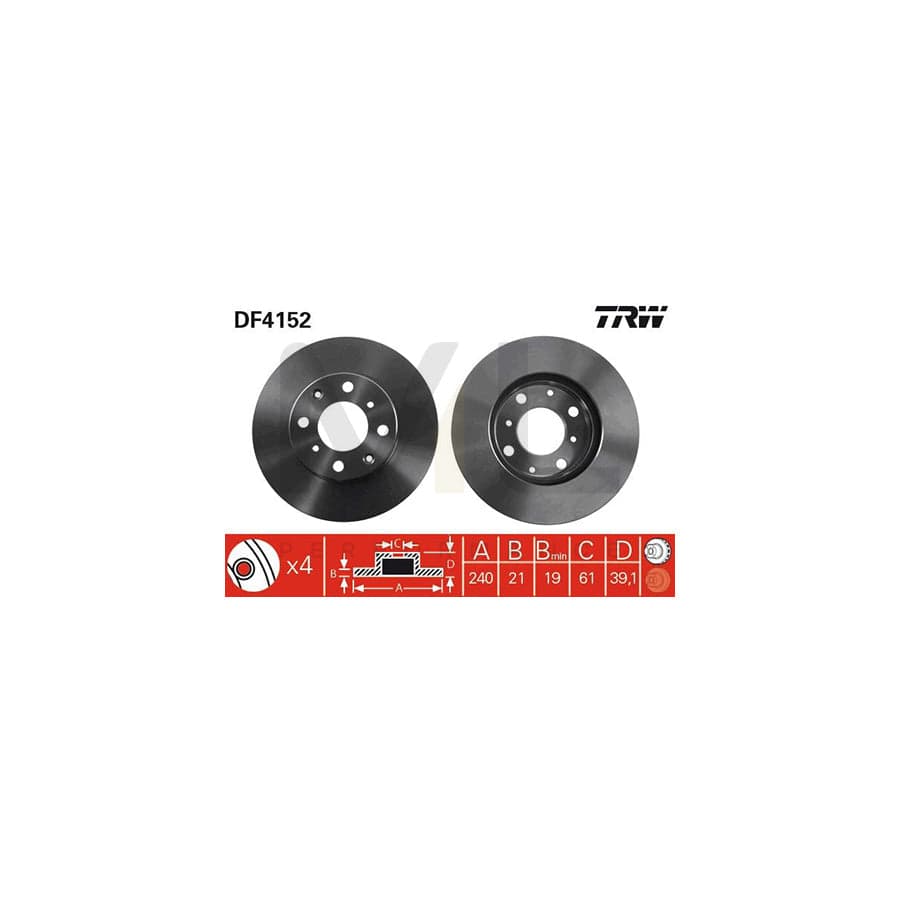 TRW DF4152 Brake Disc Vented, Painted  - 1 piece