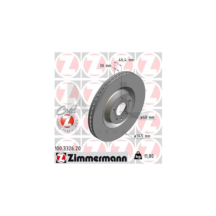 ZIMMERMANN COAT Z 100.3326.20 Brake Disc for AUDI A4 Internally Vented, Coated, High-carbon  - 1 piece