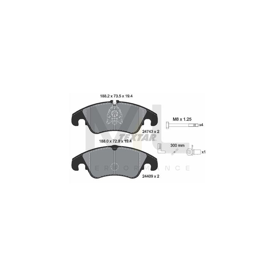 TEXTAR 2474381 Brake pad set epad, incl. wear warning contact, with brake caliper screws