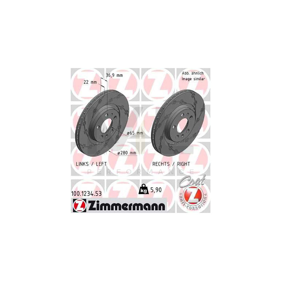 ZIMMERMANN BLACK Z 100.1234.53 Brake Disc Externally Vented, Slotted, Coated, High-carbon  - 1 piece