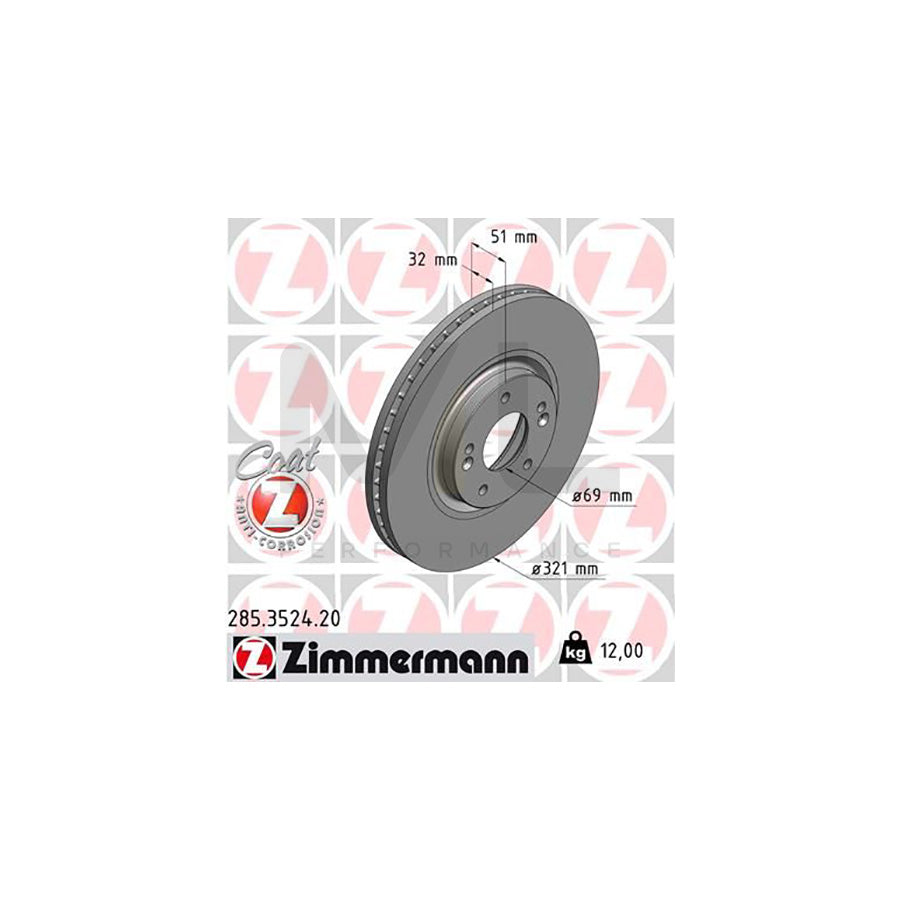 ZIMMERMANN COAT Z 285.3524.20 Brake Disc for HYUNDAI ix55 (EN) Internally Vented, Coated  - 1 piece