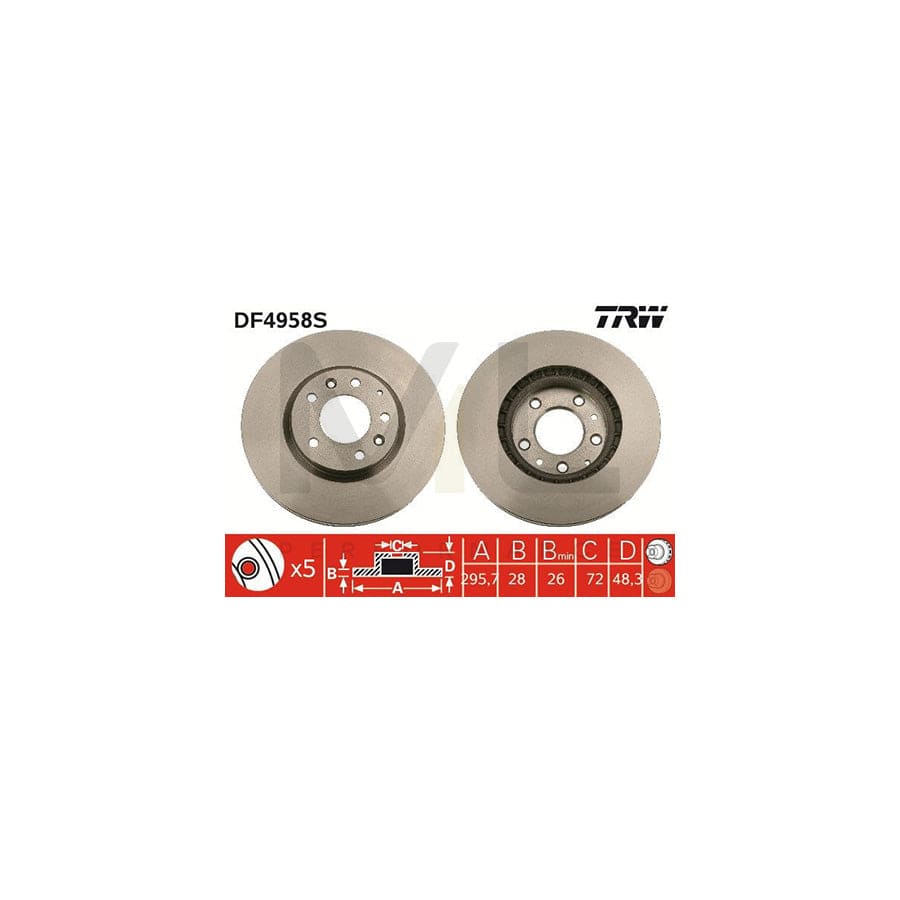 TRW DF4958S Brake Disc Vented, Painted, High-carbon  - 1 piece
