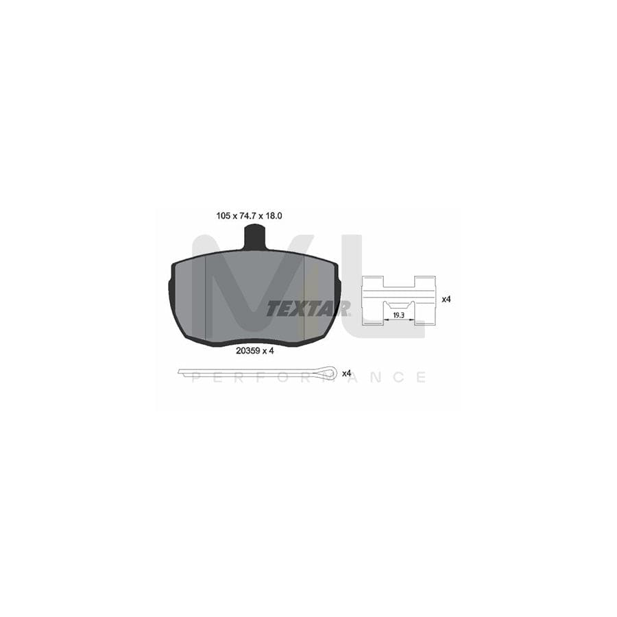 TEXTAR 2035908 Brake pad set not prepared for wear indicator, with accessories