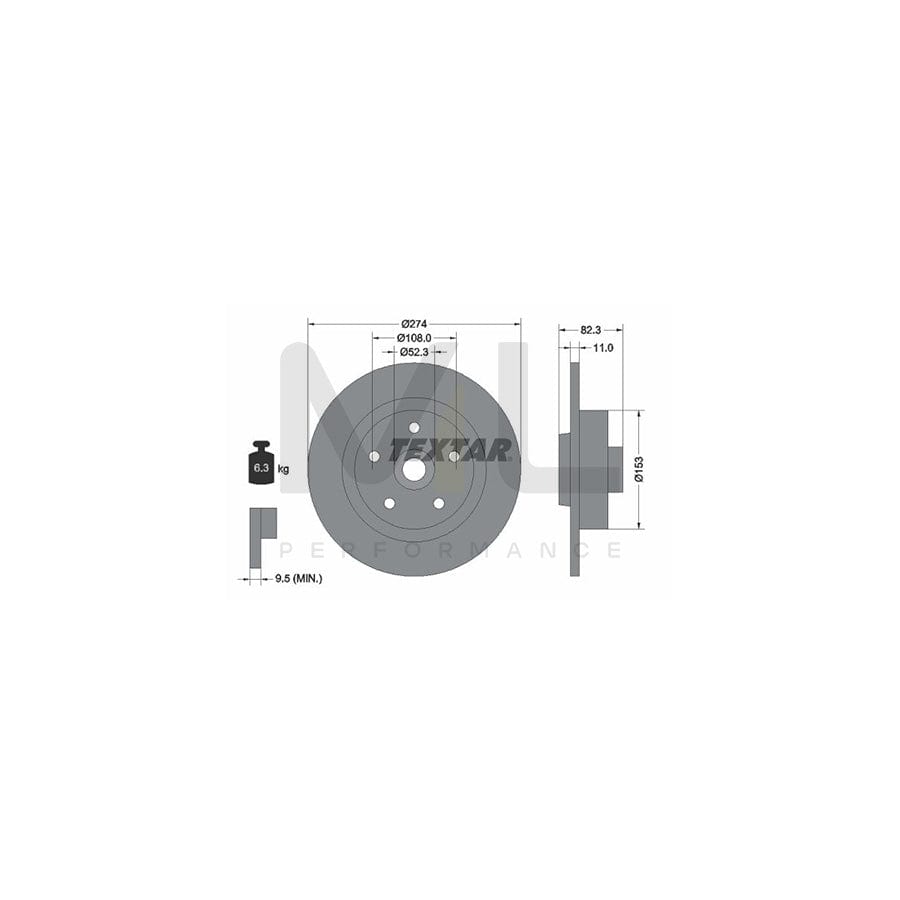 TEXTAR 92119100 Brake Disc for RENAULT LAGUNA Solid, with wheel hub, without wheel bearing, without wheel studs  - 1 piece