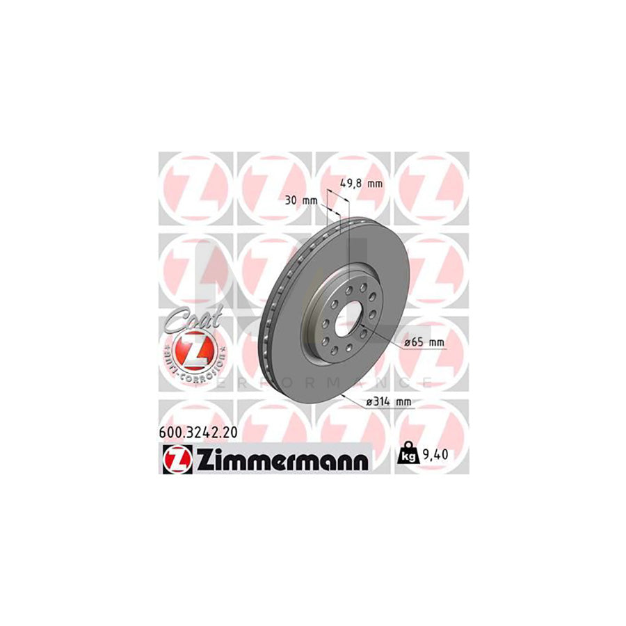 ZIMMERMANN COAT Z 600.3242.20 Brake Disc Internally Vented, Coated, High-carbon  - 1 piece