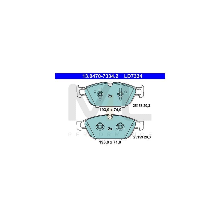 ATE 13.0470-7334.2 Brake pad set excl. wear warning contact, prepared for wear indicator