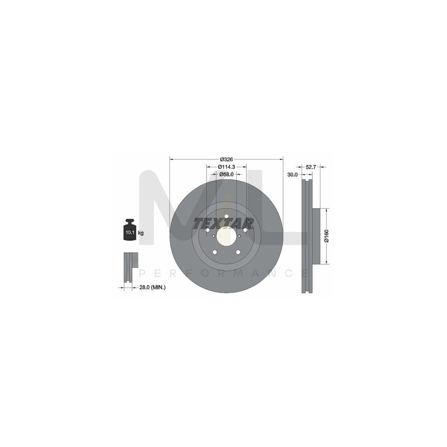TEXTAR PRO 92194303 Brake Disc Internally Vented, Coated, without wheel hub, without wheel studs  - 1 piece