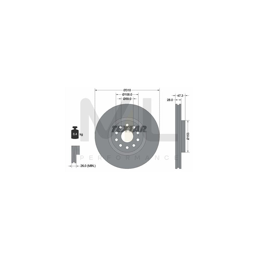 TEXTAR 92097500 Brake Disc Internally Vented, without wheel hub, without wheel studs  - 1 piece