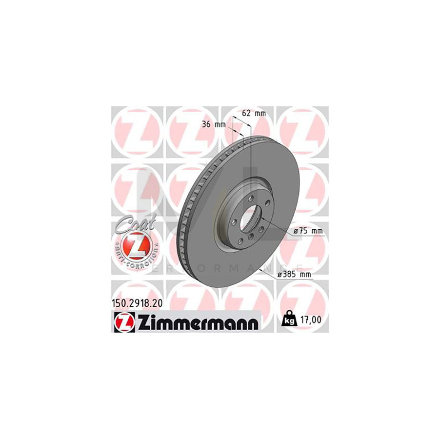 ZIMMERMANN COAT Z 150.2918.20 Brake Disc Internally Vented, Coated, High-carbon