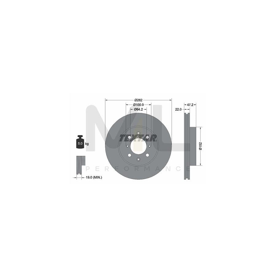 TEXTAR 92070600 Brake Disc Internally Vented, without wheel hub, without wheel studs  - 1 piece