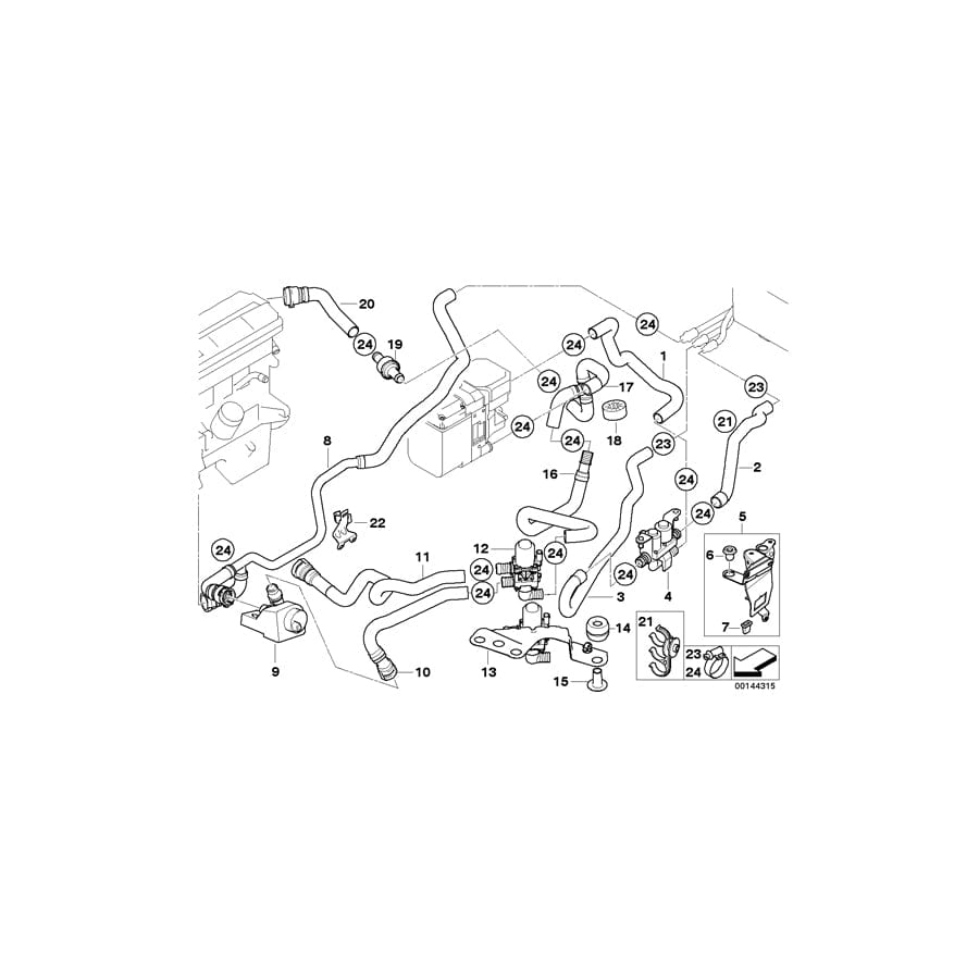 Genuine BMW 64216925234 E53 Hose F Add.Water Pump Snd Heat.Radiator (Inc. X5 3.0d)