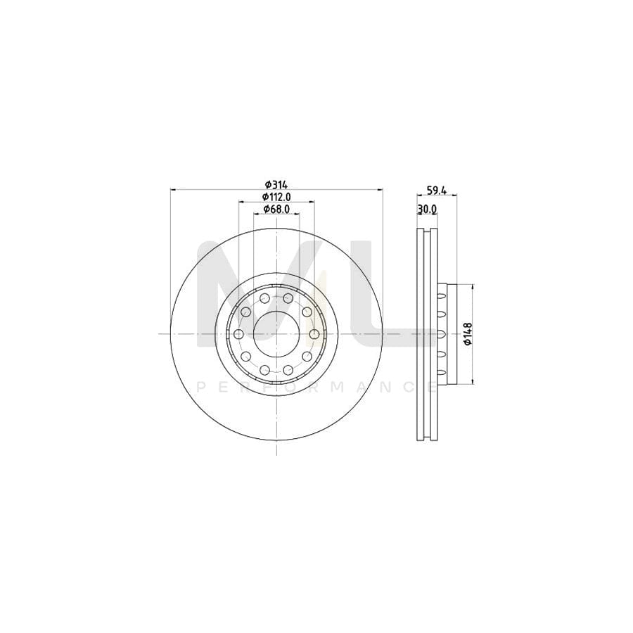 HELLA PRO High Carbon 8DD 355 127-191 Brake Disc Externally Vented, Coated, High-carbon, without wheel hub, without wheel studs | ML Performance Car Parts