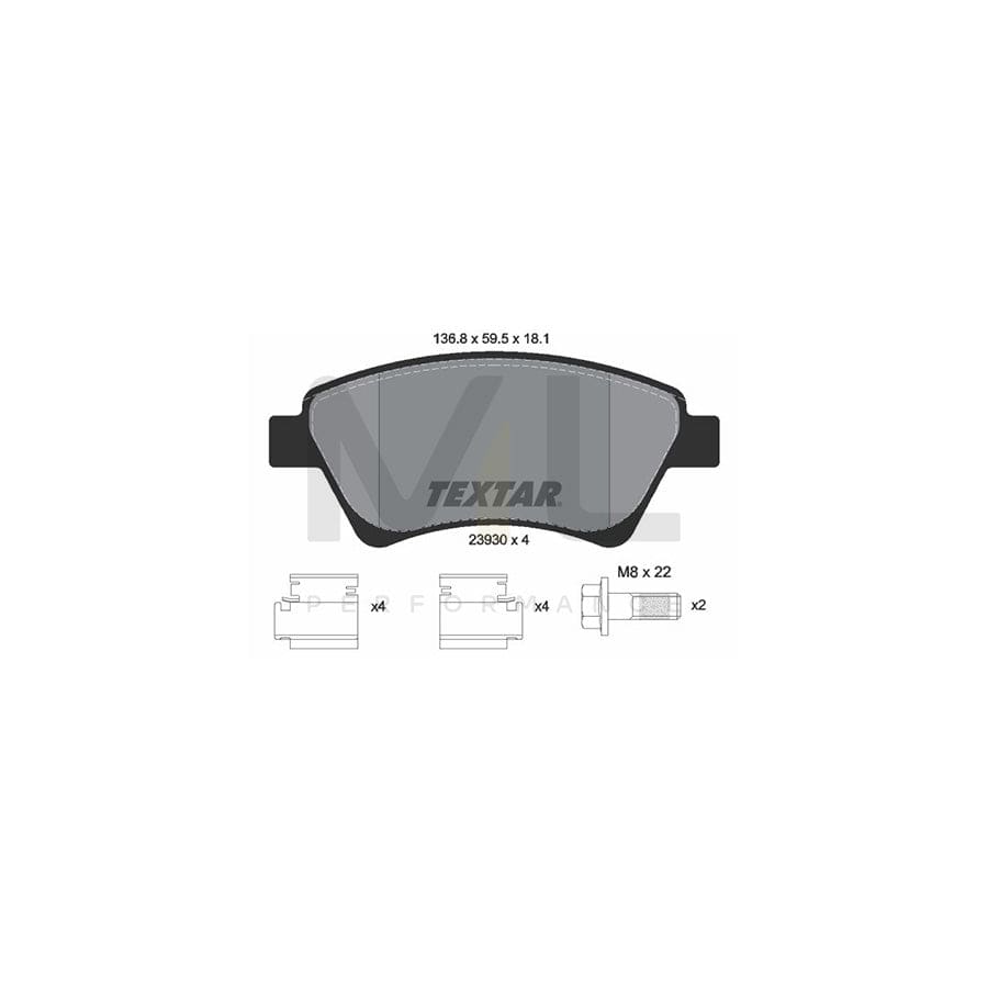 TEXTAR 2393001 Brake pad set not prepared for wear indicator, with brake caliper screws