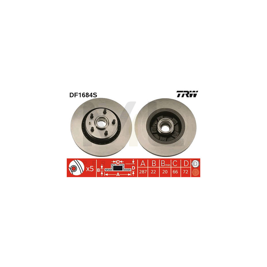 TRW DF1684S Brake Disc Vented  - 1 piece