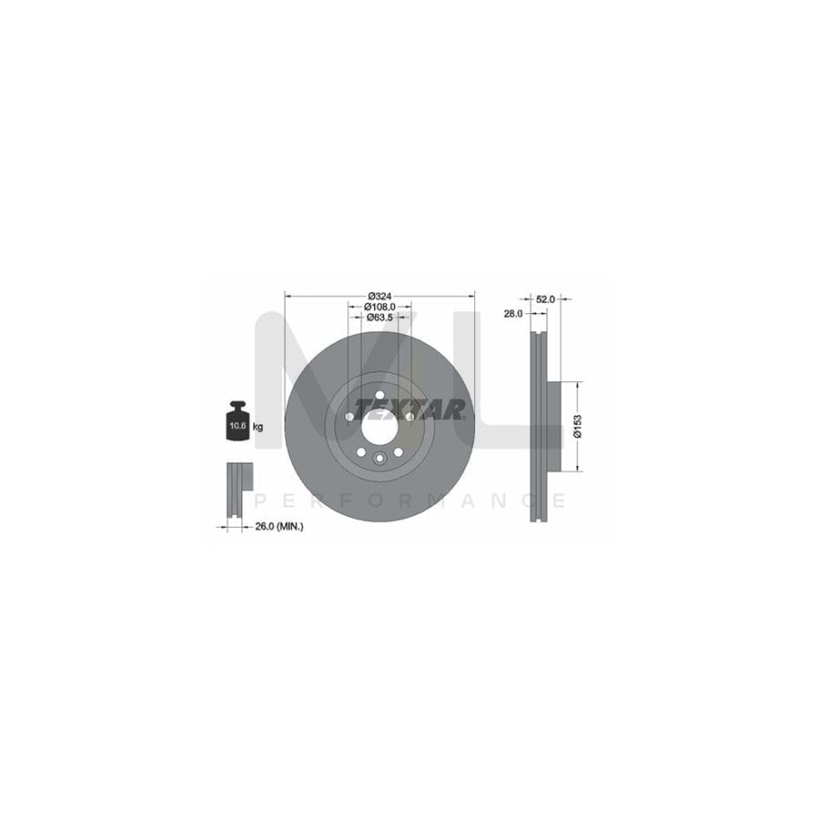 TEXTAR 92293205 Brake Disc for VOLVO XC60 I (156) Internally Vented, Coated, High-carbon, without wheel hub, without wheel studs  - 1 piece
