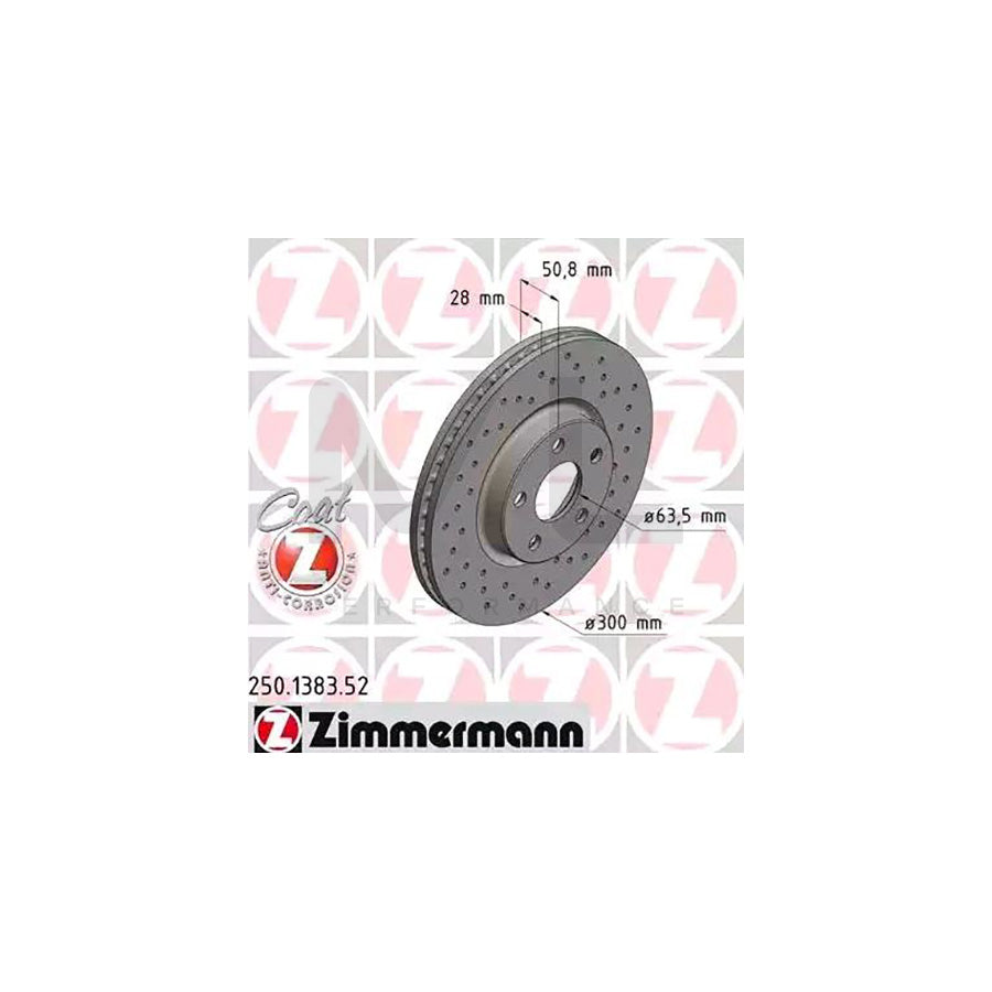 ZIMMERMANN SPORT COAT Z 250.1383.52 Brake Disc Internally Vented, Perforated, Coated  - 1 piece