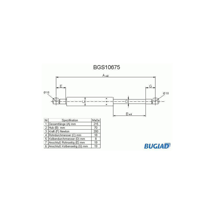 BUGIAD Bgs10675 Bonnet Strut for Fiat Multipla (186)