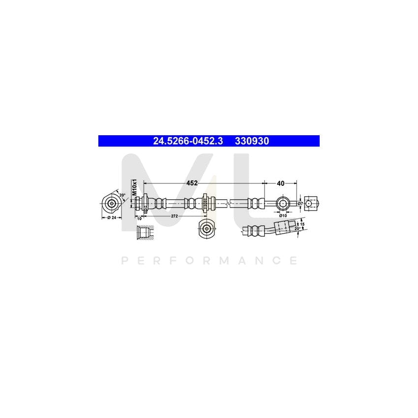 ATE 24.5266-0452.3 Brake Hose for NISSAN ALMERA 452mm, M10x1