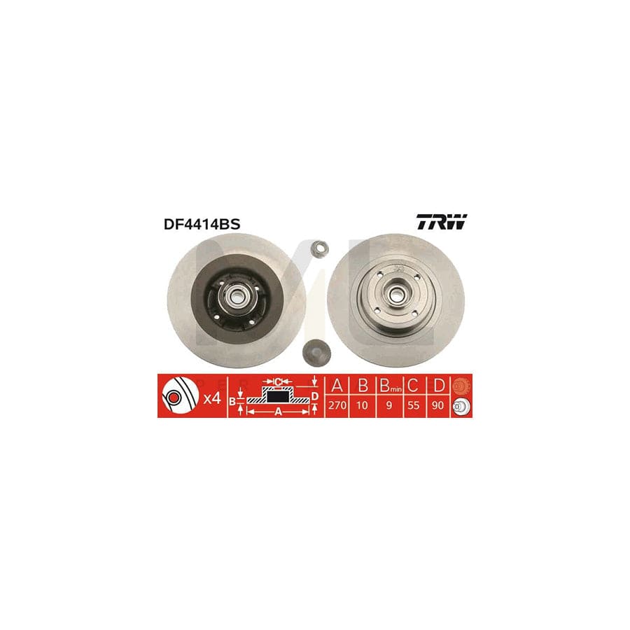 TRW DF4414BS Brake Disc Solid, with ABS sensor ring, with wheel bearing  - 1 piece