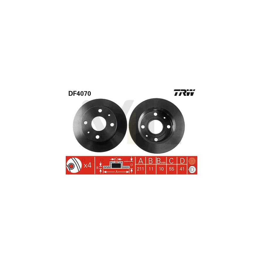 TRW DF4070 Brake Disc Solid, Painted  - 1 piece
