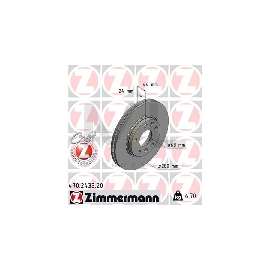 ZIMMERMANN COAT Z 470.2433.20 Brake Disc Externally Vented, Coated, High-carbon  - 1 piece