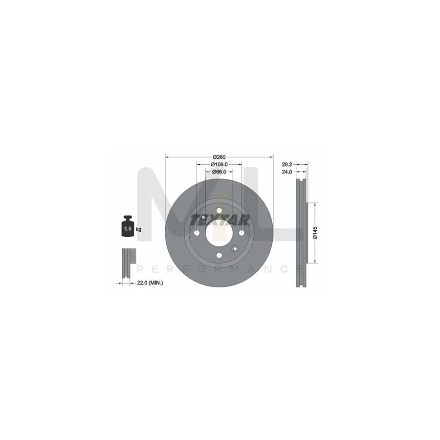 TEXTAR 92078600 Brake Disc for PEUGEOT 406 Externally Vented, without wheel hub, without wheel studs  - 1 piece