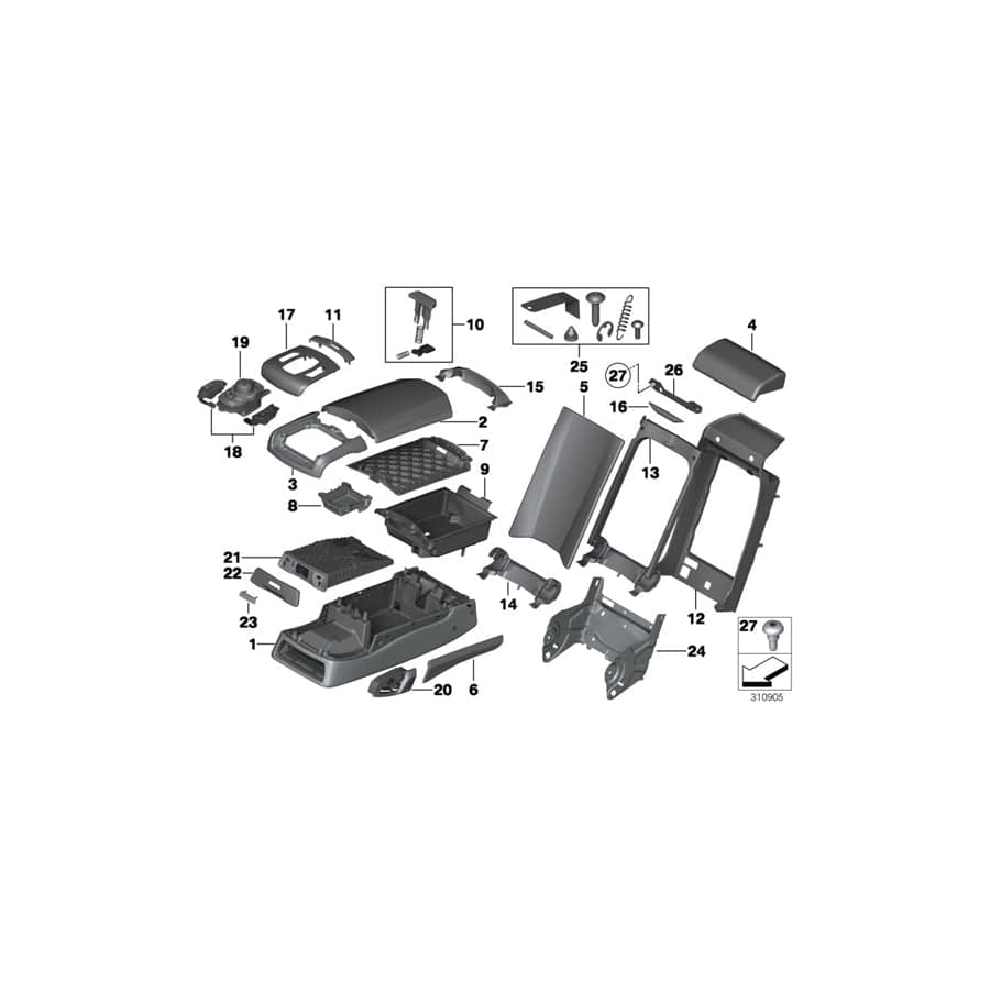 Genuine BMW 52207305197 F02 F04 Cover, Armrest, Rear Center Upper NUSSB.INTARSIE (Inc. 760i, 750LiX 4.0 & Hybrid 7L)