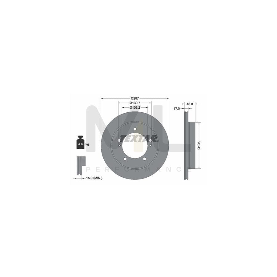 TEXTAR 92314103 Brake Disc Internally Vented, Coated, without wheel hub, without wheel studs  - 1 piece