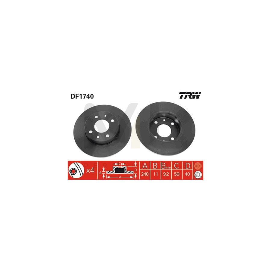 TRW DF1740 Brake Disc Solid, Painted  - 1 piece