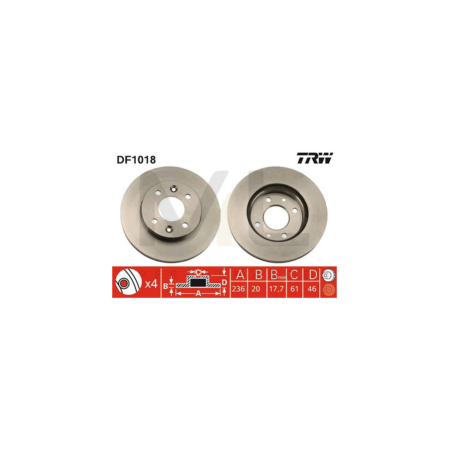 TRW DF1018 Brake Disc Vented  - 1 piece