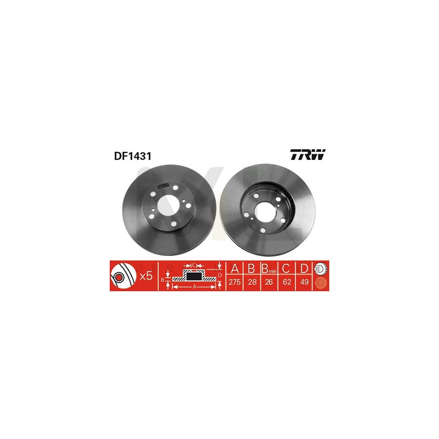 TRW DF1431 Brake Disc Vented, Painted  - 1 piece