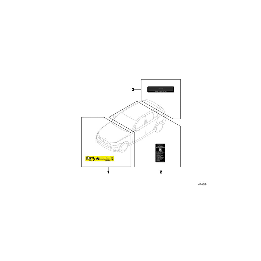Genuine BMW 71227506960 E70 E72 E60 Label Emergency Unlocking (Inc. X1 20dX, 530xi & 525i)