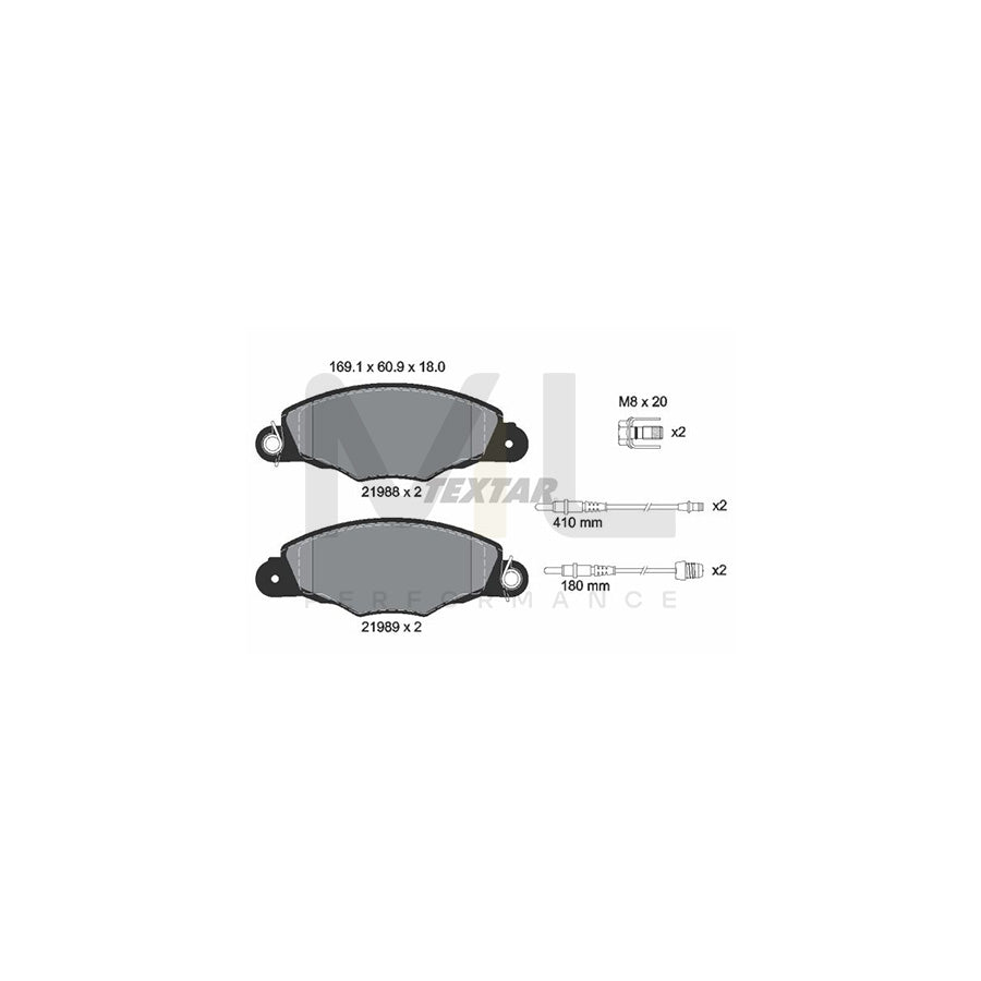 TEXTAR 2198804 Brake pad set for PEUGEOT 206 Hatchback (2A/C) incl. wear warning contact, with brake caliper screws