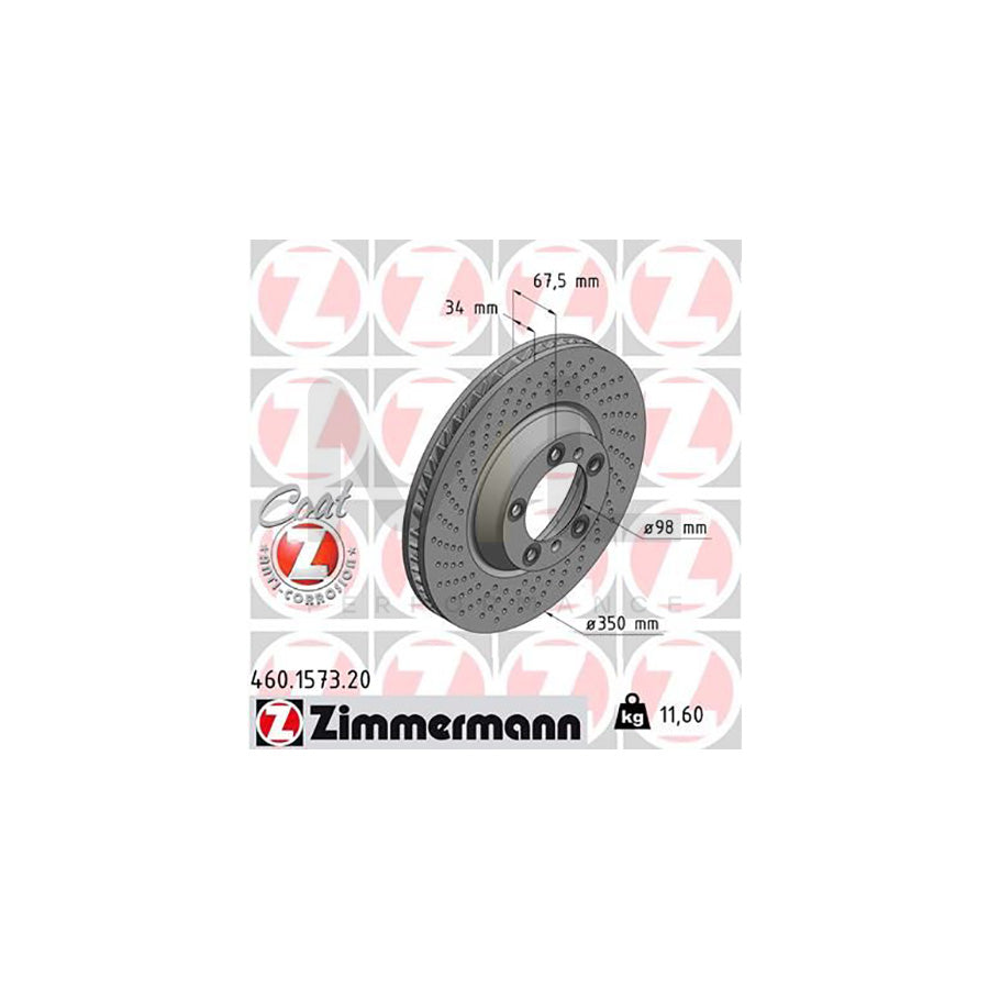 ZIMMERMANN COAT Z 460.1573.20 Brake Disc for PORSCHE 911 Internally Vented, Perforated, Coated, High-carbon