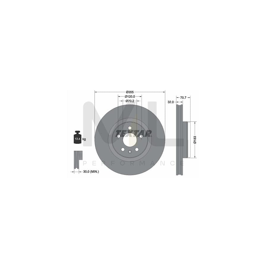TEXTAR 92313905 Brake Disc Internally Vented, Coated, High-carbon, without wheel hub, without wheel studs  - 1 piece