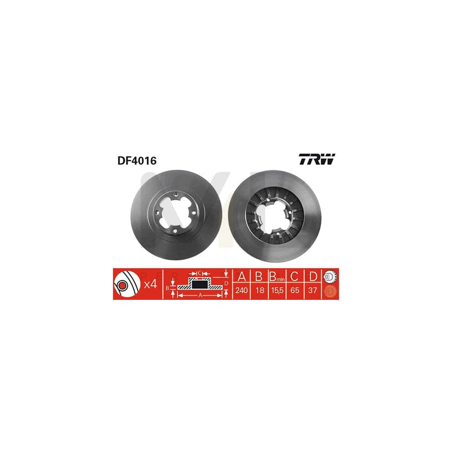 TRW DF4016 Brake Disc for SUBARU Justy I (KAD) Vented  - 1 piece