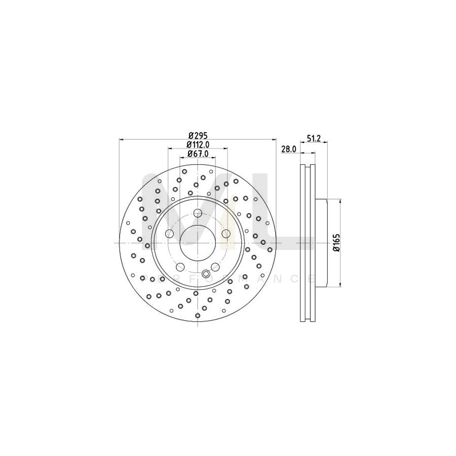 HELLA PRO High Carbon 8DD 355 129-681 Brake Disc Internally Vented, Perforated, Coated, High-carbon, without wheel hub, without wheel studs | ML Performance Car Parts