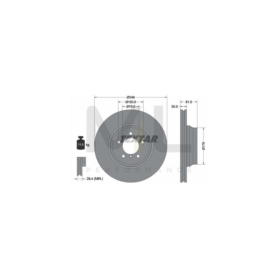 TEXTAR PRO+ 92122905 Brake Disc for BMW 7 (E65, E66, E67) Internally Vented, Coated, High-carbon, without wheel hub, without wheel studs  - 1 piece